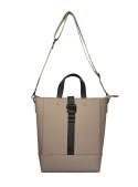 Bolso tote taupe con tres bolsillos organizadores y cierre para uso diario.
