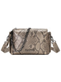Bolso bandolera oro con correa desmontable, diseño chic y audaz, combina con jeans o vestidos.