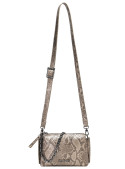 Bandolera elegante oro para mujer, textura piel serpiente, perfecta para atuendos semiformales.
