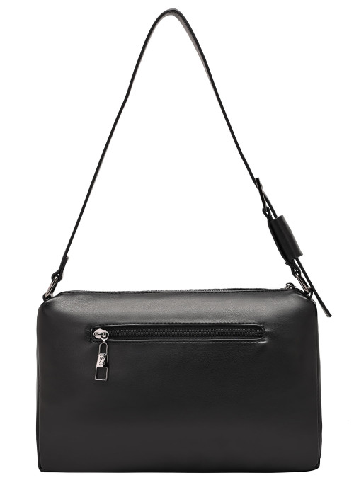 Cartera negra urbana de PU para mujer, diseño minimalista con tres bolsillos organizadores.