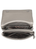 Bandolera gris casual de mujer con textura geométrica en relieve, diseño moderno y sofisticado.