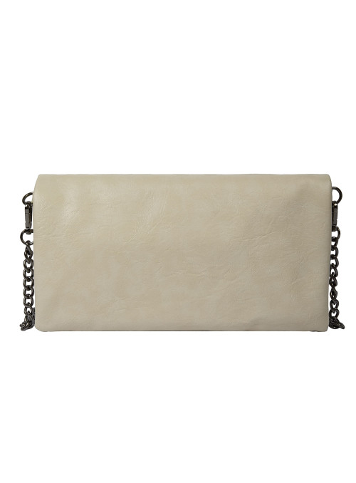 Bandolera beige pálido de PU con tachuelas metálicas cuadradas y redondas, estilo casual chic.