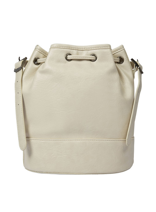 Bolso blanco casual de mujer en PU con textura lisa y aplicaciones metálicas modernas.