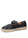 Alpargata de cuero negro para mujer con hebilla dorada y suela de yute, estilo casual boho-chic.