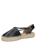 Alpargata negra de cuero para mujer con diseño clásico y elegante, ideal para estilo casual boho-chic.