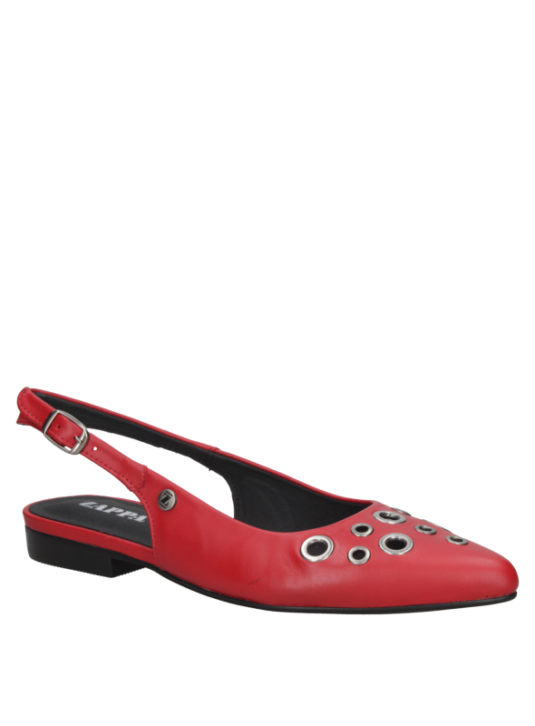 Zapato de mujer en cuero rojo, estilo casual, ideal para look punk chic.