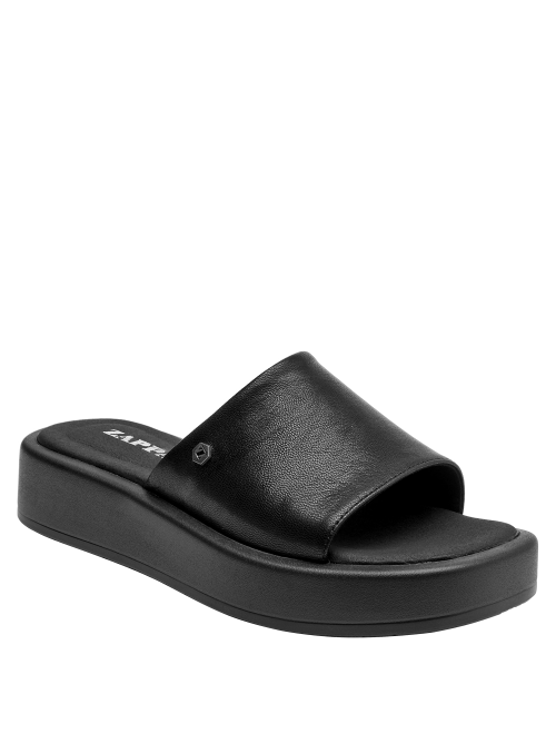 Sandalia de cuero negro para mujer, ideal para un look casual o semi-formal.