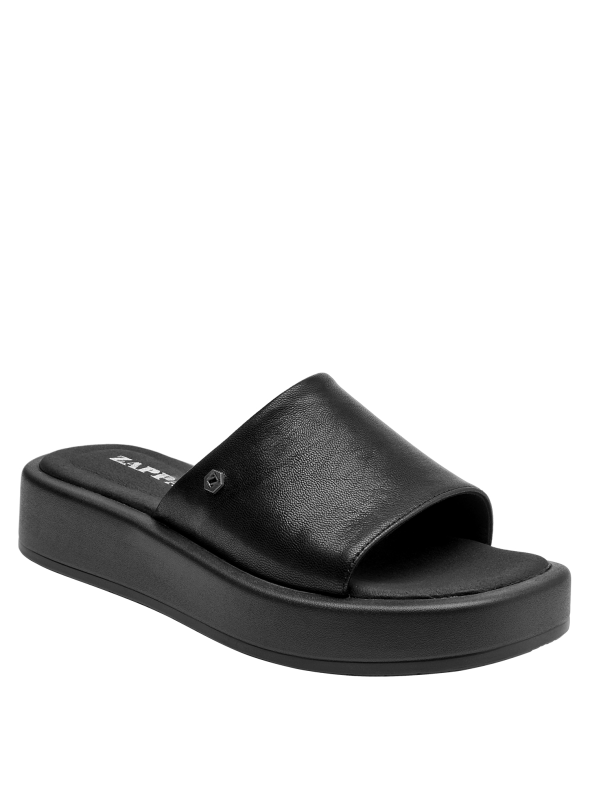 Sandalia de cuero negro para mujer, ideal para un look casual o semi-formal.