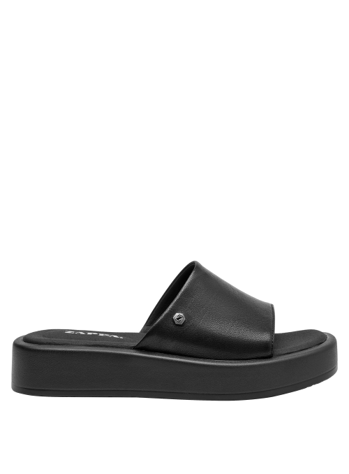 Sandalia de cuero negro para mujer, ideal para un look casual o semi-formal.
