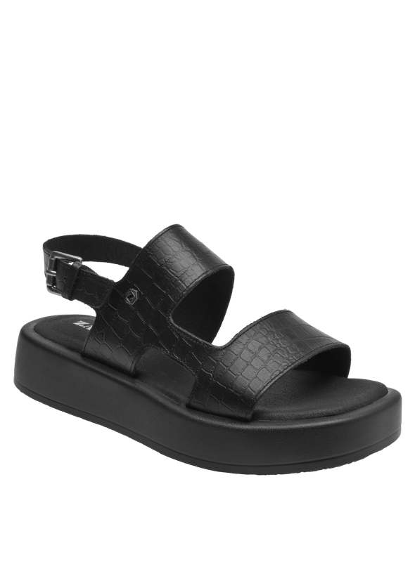 Sandalia de mujer en cuero negro, ideal para atuendos normcore.