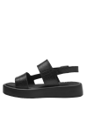 Elegante sandalia negra de cuero con hebilla ajustable en el talón.