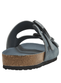 Sandalia de mujer color celeste en cuero con tiras ajustables y suela de corcho, estilo casual.