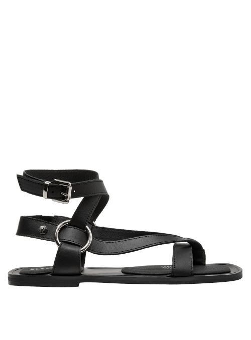 Calzado plano minimalista en cuero negro para mujer, cómodo y elegante.