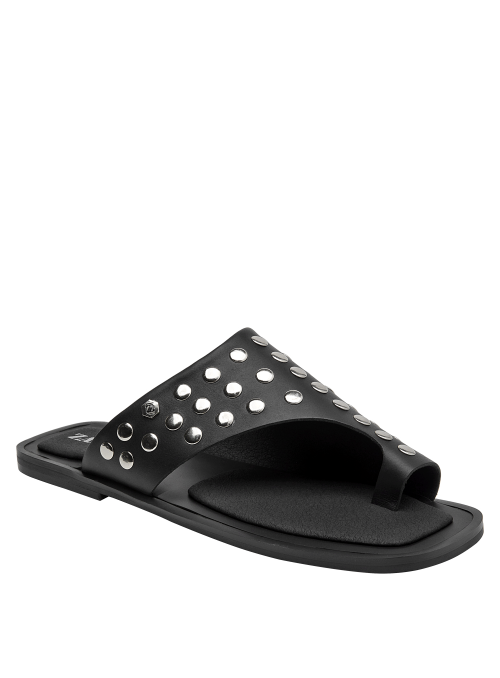 Sandalia de cuero negro para mujer, ideal para climas templados y momentos relajados.