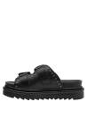 Diseño casual de sandalia negra de cuero con forro de microfibra.