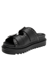 Sandalia negra de cuero con punta abierta y taco plano de 5,5 cm para mujer.