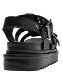 Sandalia negra de cuero minimalista con punta abierta y suela plana de 5.5 cm para mujer.