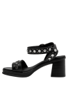 Sandalia de taco 8 cm en cuero negro, diseño sofisticado para mujer.