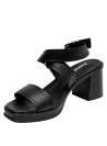 Sandalia negra de cuero minimalista con taco bloque de 8 cm y punta abierta para mujer.