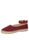 Alpargata burdeo de cuero con punta redonda y taco plano para mujer, estilo casual.