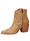 Botín vaquero camel de cuero para mujer con punta redonda y taco bloque de 6.5 cm.