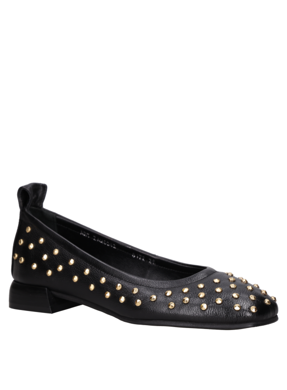 Zapato casual negro de cuero con silueta femenina, versátil para combinar con jeans o vestidos.