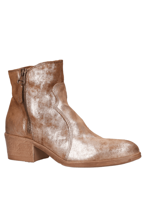 Elegante botín casual camel de cuero para mujer, con forro PU suave y taco bloque estable.