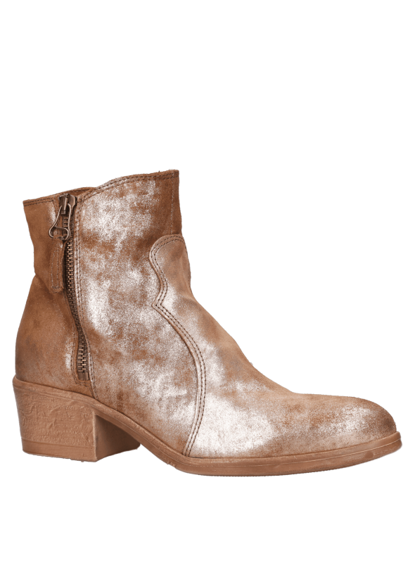 Elegante botín casual camel de cuero para mujer, con forro PU suave y taco bloque estable.