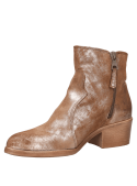 Botín camel de cuero para mujer con punta redonda y taco bloque de 5 cm, ideal para un look casual.