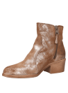 Botín camel de cuero para mujer con punta redonda y taco bloque de 5 cm, ideal para un look casual.