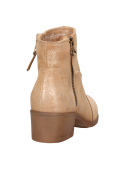 Botín de cuero beige para mujer, diseño atemporal con punta redonda y elevación moderada.