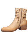 Botín de cuero beige para mujer con punta redonda y taco bloque de 5 cm, diseño minimalista y versátil.