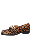 Mocasín de cuero animal print para mujer, estilo casual, punta redonda y taco plano de 3 cm.