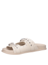 Sandalia de cuero beige para mujer con diseño minimalista y punta abierta.