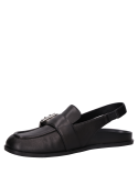 Zapato plano de cuero negro para mujer, diseño minimalista con punta redonda y taco de 3 cm.