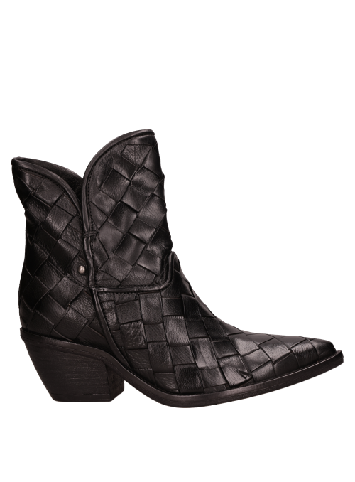 Elegante botín negro de cuero, diseño urbano con estabilidad y confort para diversas ocasiones.