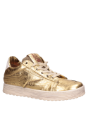 Zapatilla de cuero oro para mujer, ideal para estilo casual-chic.