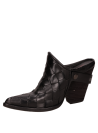 zapato de cuero negro para mujer con punta puntiaguda y taco bloque de 10 cm