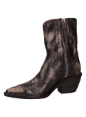 Caña al tobillo del botín vaquero gris de cuero para mujer, destacando su elegancia.