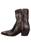 Botín vaquero gris de cuero con punta puntiaguda y taco bloque de 6,5 cm para mujer.