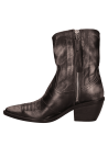 Botín vaquero gris de cuero con punta puntiaguda y taco bloque de 6,5 cm para mujer.