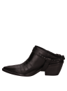 Calzado mule minimalista en cuero negro, diseño vaquero, ideal para ocasiones especiales y uso diario.