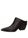Zapato mule negro de cuero para mujer, estilo vaquero con punta puntiaguda y taco bloque de 6.5 cm.