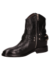 Botín vaquero negro de cuero con taco bloque de 3 cm y punta redonda para mujer.