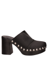 Zapato de taco bloque en cuero negro, estilo casual y atemporal para mujer.