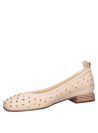 Ballerina de cuero beige con punta redonda y taco bloque de 5 cm para mujer.