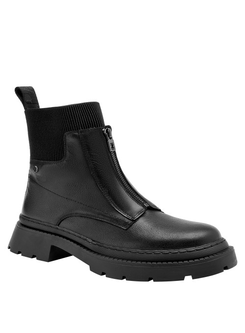 Botín negro casual de mujer, con detalle de elastano, perfecto para combinar con vestidos.