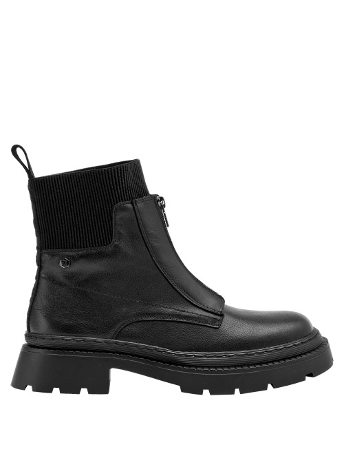 Botín negro casual de mujer, con detalle de elastano, perfecto para combinar con vestidos.
