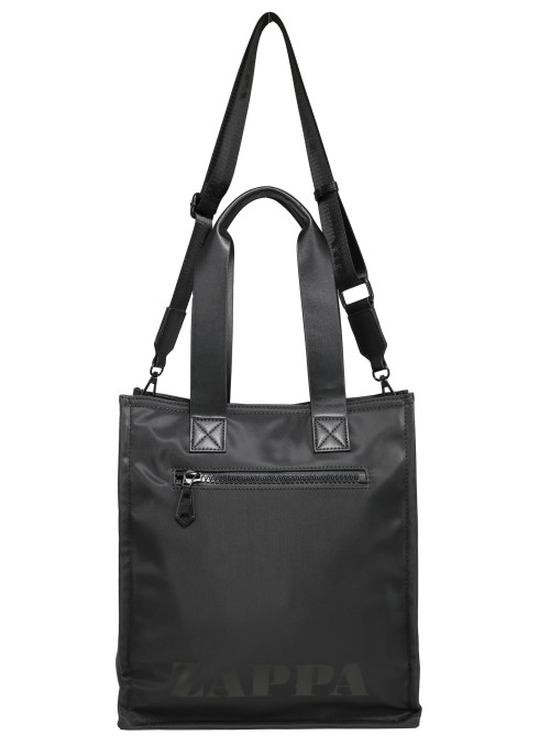 Bolso tote negro con correa ajustable, ideal para actividades diarias.