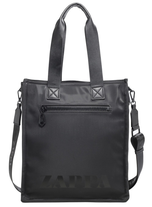Bolso tote negro con correa ajustable, ideal para actividades diarias.
